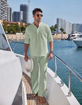Men's cotton casual suit in solid colour with long sleeves and trousers for spring and autumn leisure wear