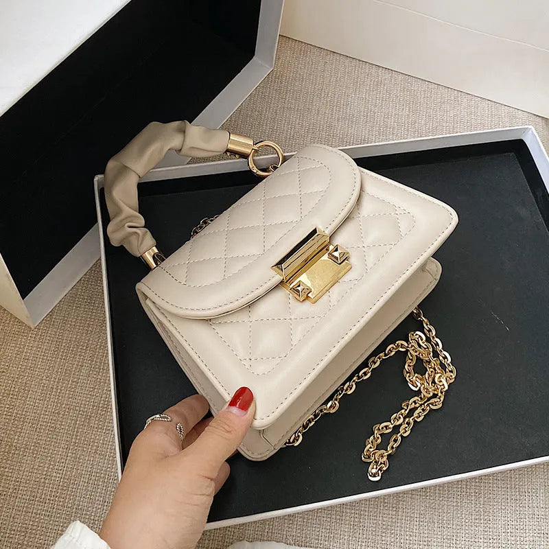 Korean-style women's rhombus square crossbody bag in soft PU leather with fixed strap