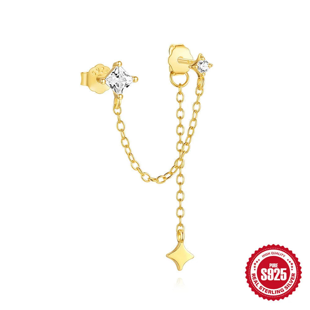 S925 sterling silver geometric earrings with zircon stones in golden colour variations