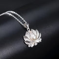 Simple pearl lotus women's necklace with 925 silver pendant and pearl inlay in flower shape