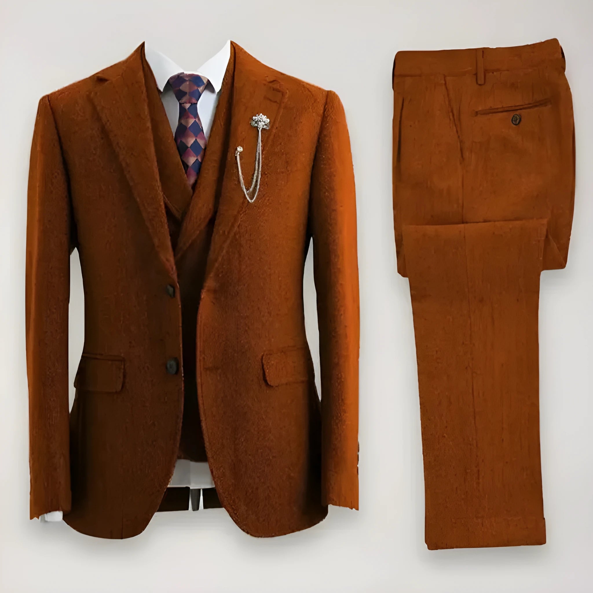Men's slim fit three-piece nylon suit in light business style colour brown