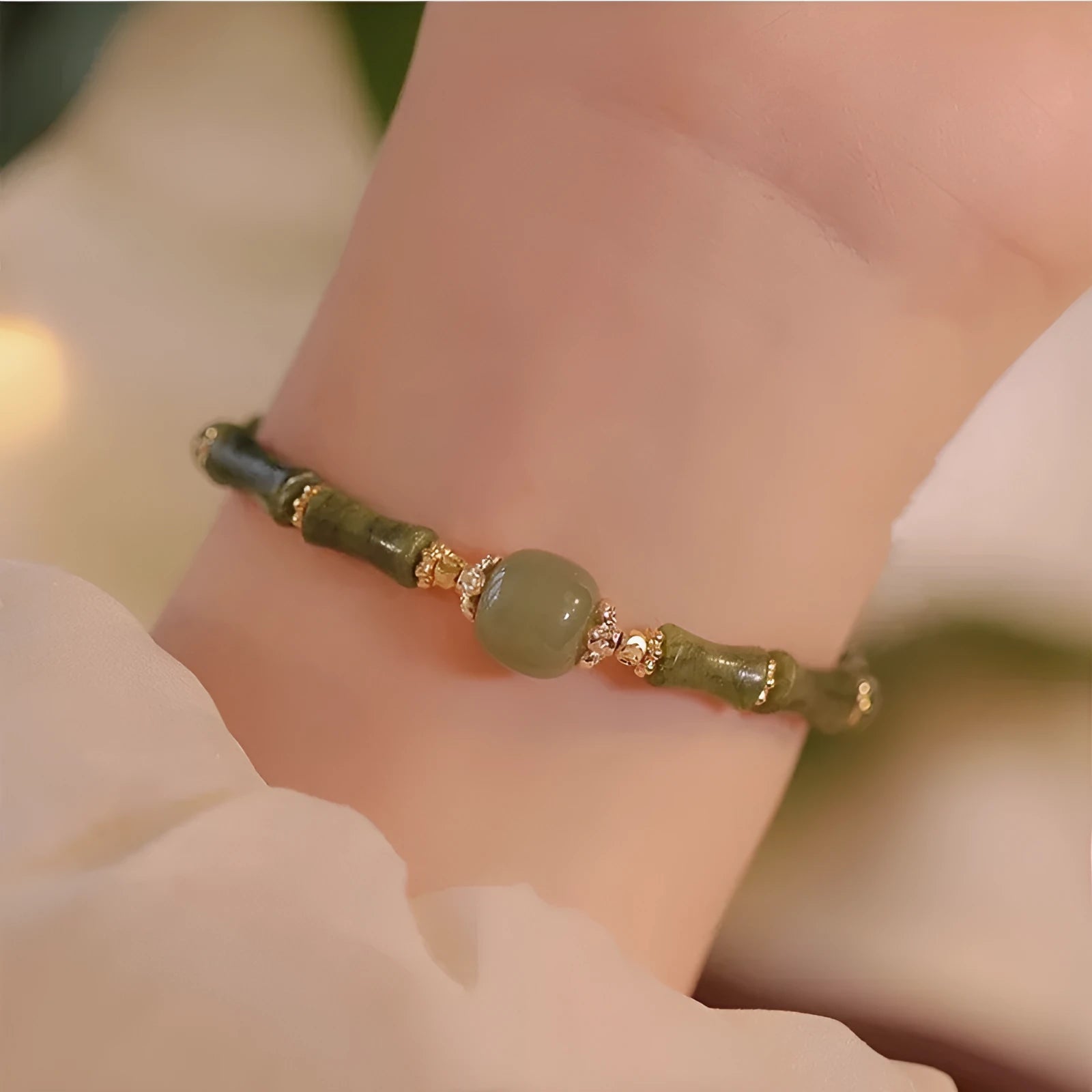 Women's geometric Hetian jade bracelet with round elements in dark green and light colour options