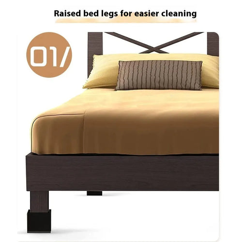 Four black plastic bed foot riser mats for furniture height increasing