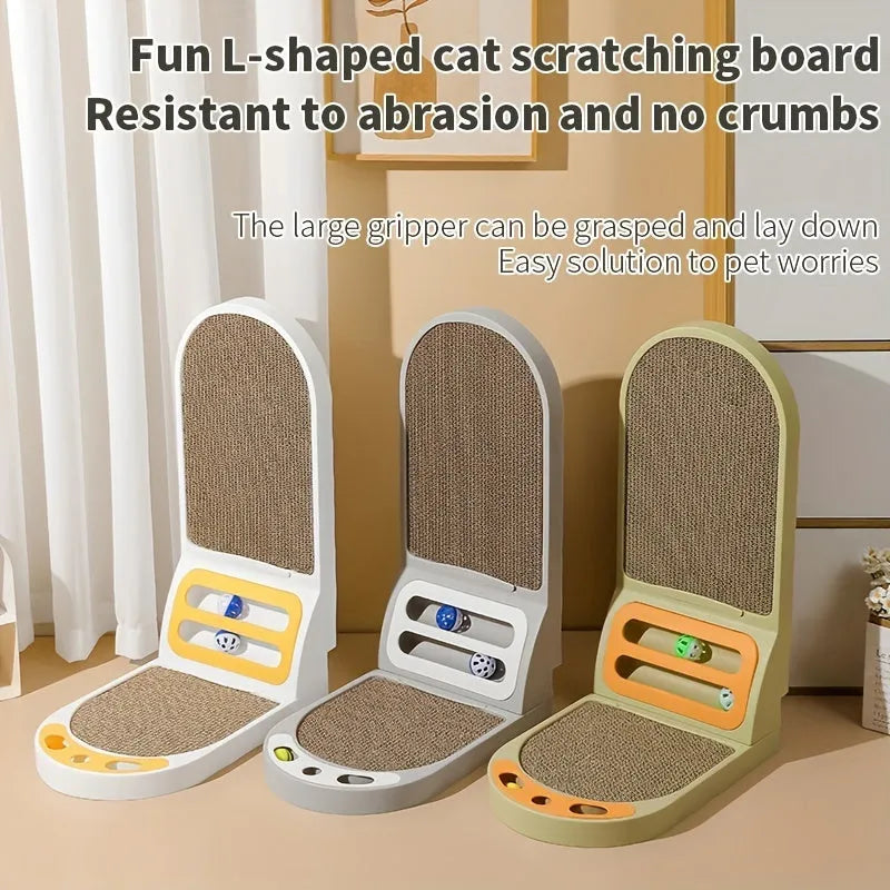 L-shape grey cat scratching board with sisal surface in room corner