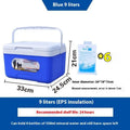Blue portable insulated cooler box with 15 litre capacity and aluminium foil interior
