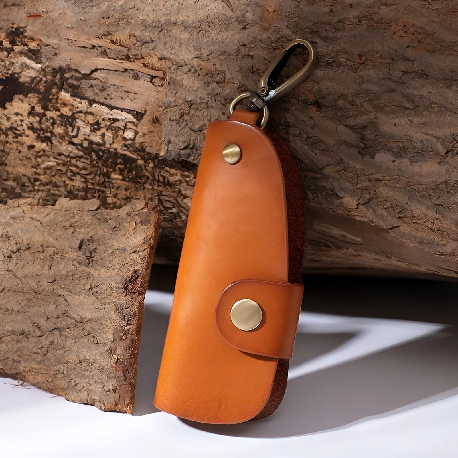 Genuine leather short car key case with multifunctional door in K108 brown colour