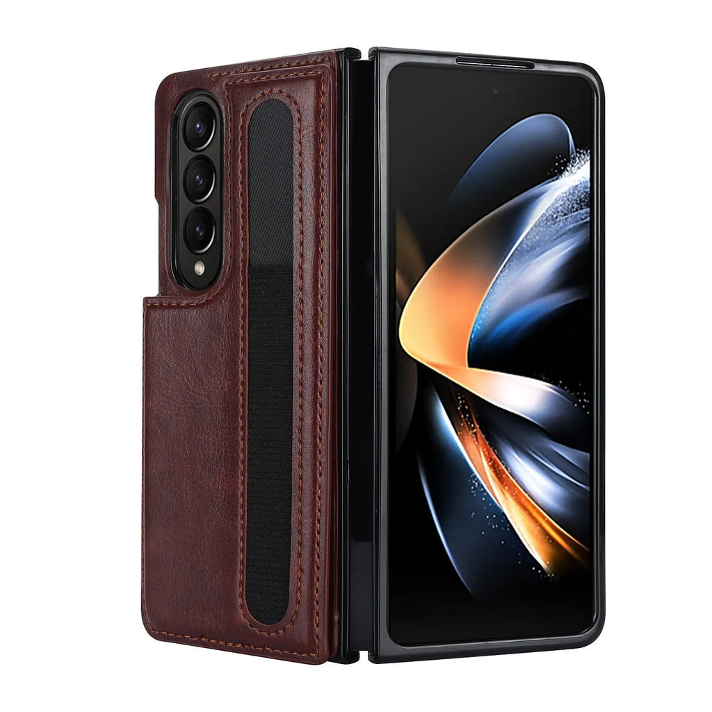 Folding PU leather phone case for Samsung Galaxy Z Fold in black with bracket support