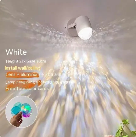 Dynamic water ripple ambience light table lamp in ceiling or desktop configuration with metal lamp holder