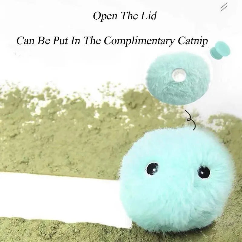Interactive cat toy ball in blue, pink or yellow with smart sensor triggering animal sounds when touched