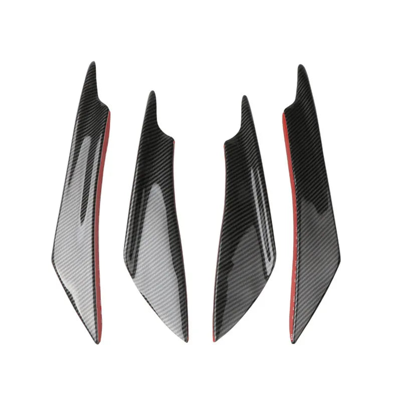 Set of four ABS plastic automotive bumper spoiler air knives in carbon fibre finish