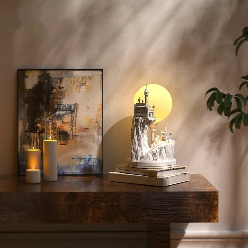 White composite gypsum desk lamp with wire control switch on bedside table