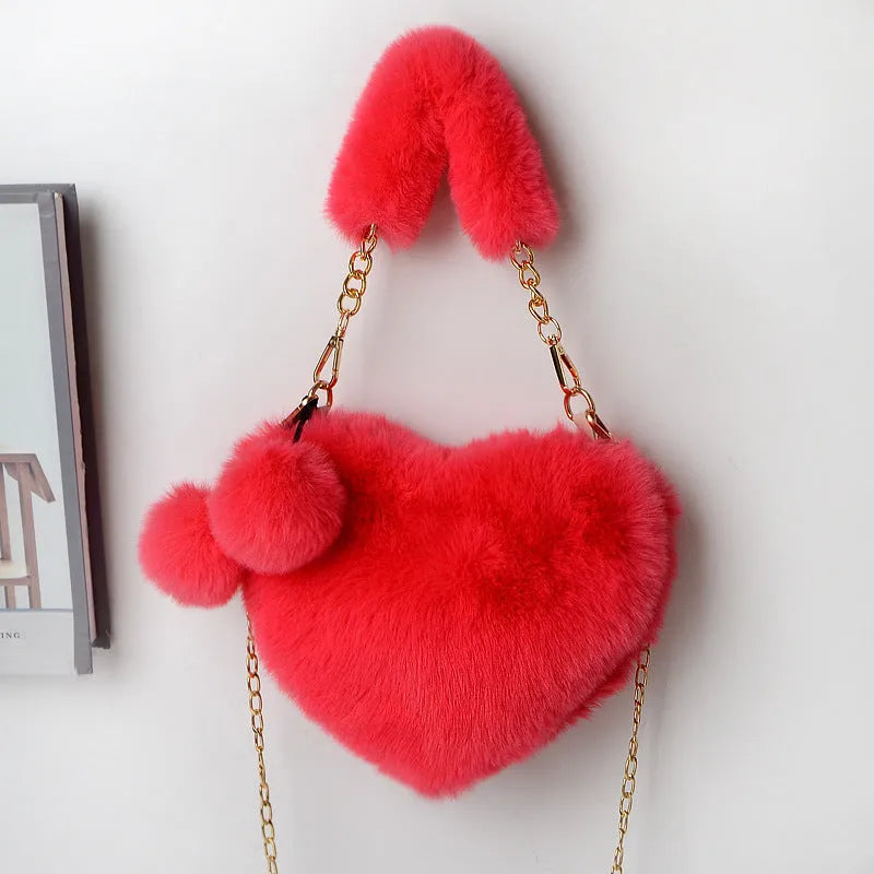Love Bags soft plush heart-shaped handbag for women with detachable shoulder strap