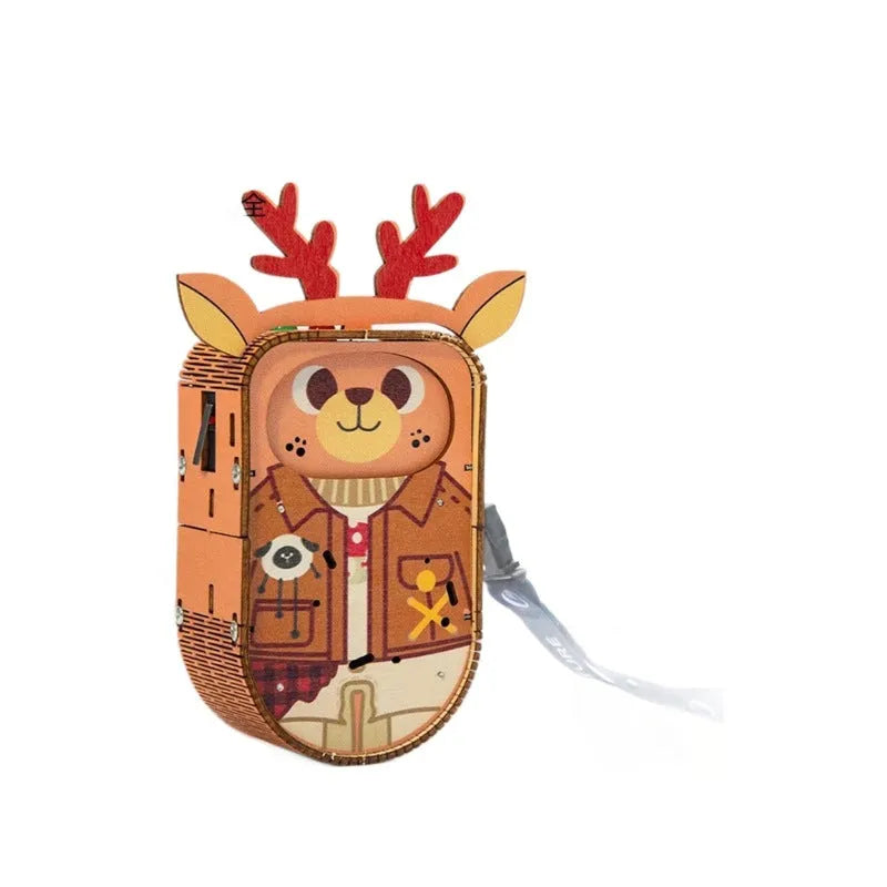 Handmade wooden scientific gift box with bear deer puppy figures and 300 call feature for teenagers