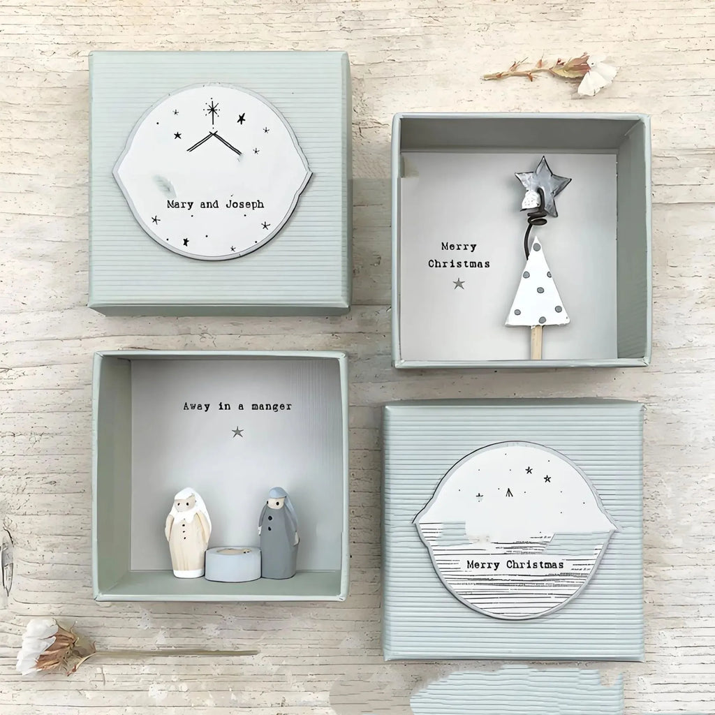 Guardian angel figurine ornament in gift box with plastic and resin construction, modern cartoon style