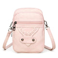 Soft PU leather retro mobile phone bag with weaving, rivets, and splicing in brown, black, pink, or water blue
