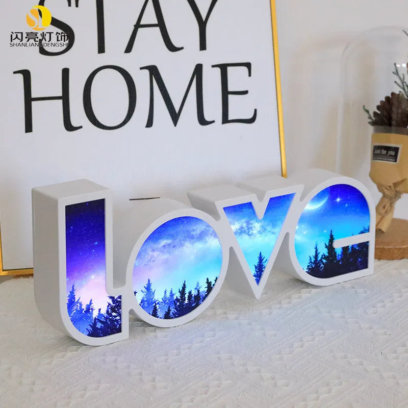 Rainbow-style LED LOVE decorative lamp with plastic shade for Valentine's Day and wedding decor