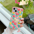 Creative cartoon bear tulip flowers pink silicone phone case with pendant for Apple iPhone