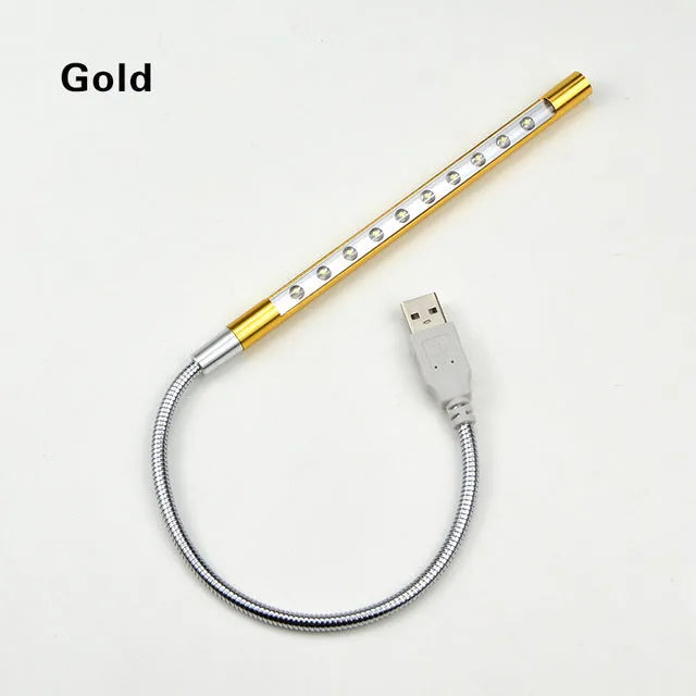 Spiral-shaped aluminium USB desk night light in choice of six colours, showing push button switch.