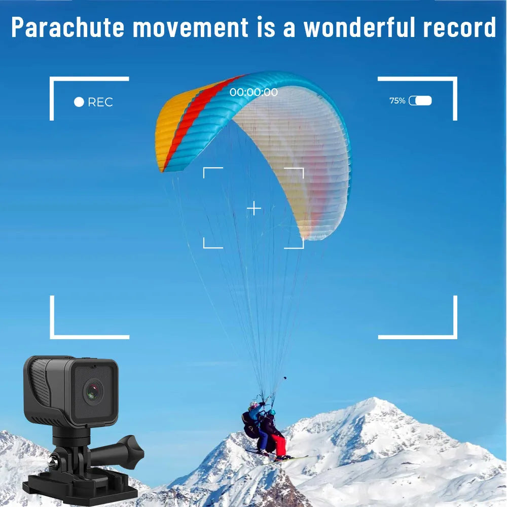 Z03 black outdoor sports waterproof HD 1080p camera with WIFI remote control, shown with mounting base and USB cable