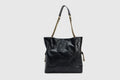 Special design large capacity black PU shoulder handbag with diamond chain detail and double straps