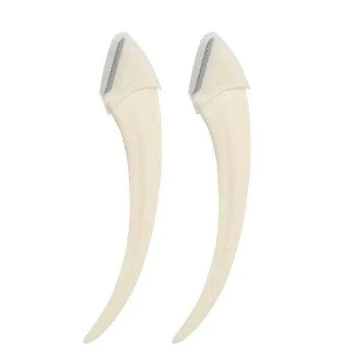 Curved moon shape eyebrow trimming knife with comb in white and pink colours