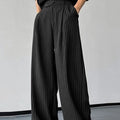 Black men's trousers with vertical stripes and front pleats on elastic bamboo fabric