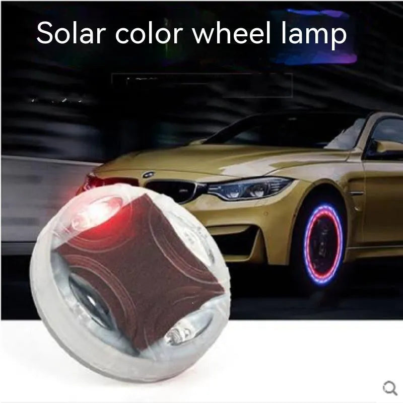 Solar-powered valve stem light for car and motorcycle wheels with colour changing LEDs.