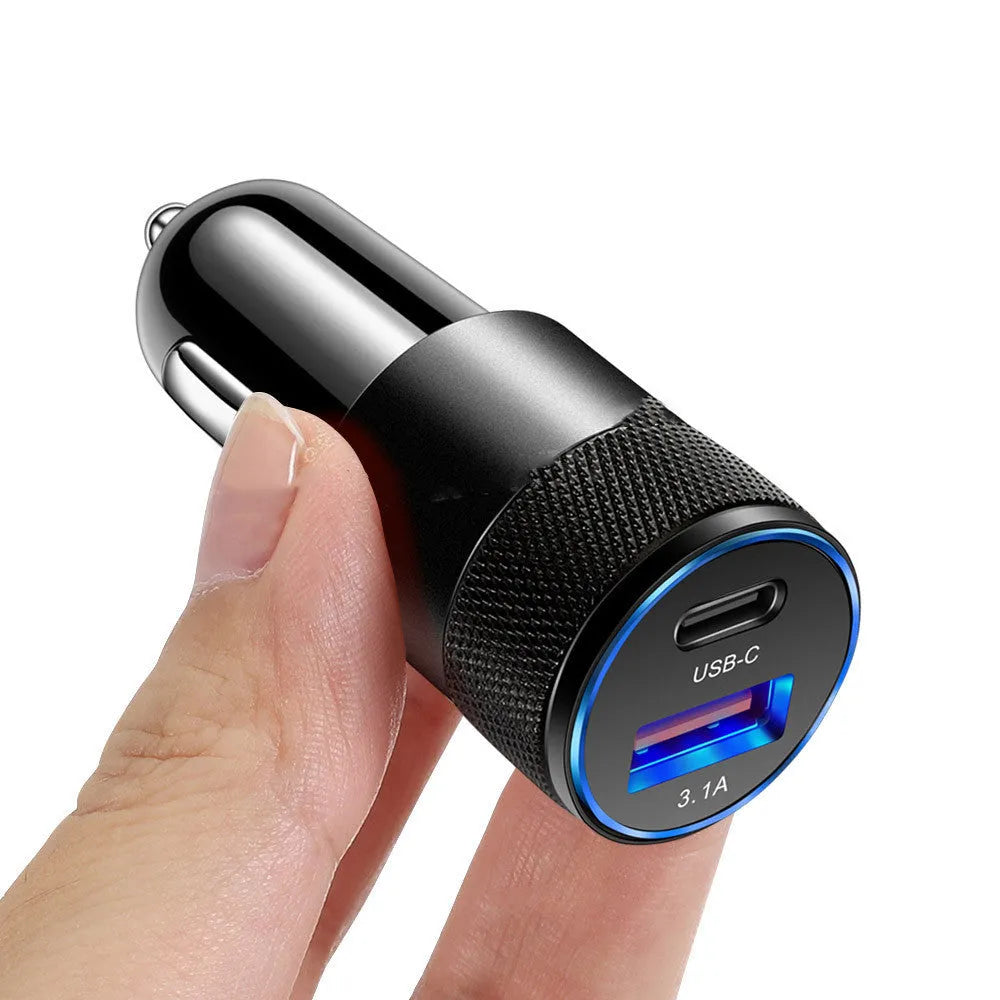 Aluminium alloy mobile phone car charger for 12V vehicles in compact design