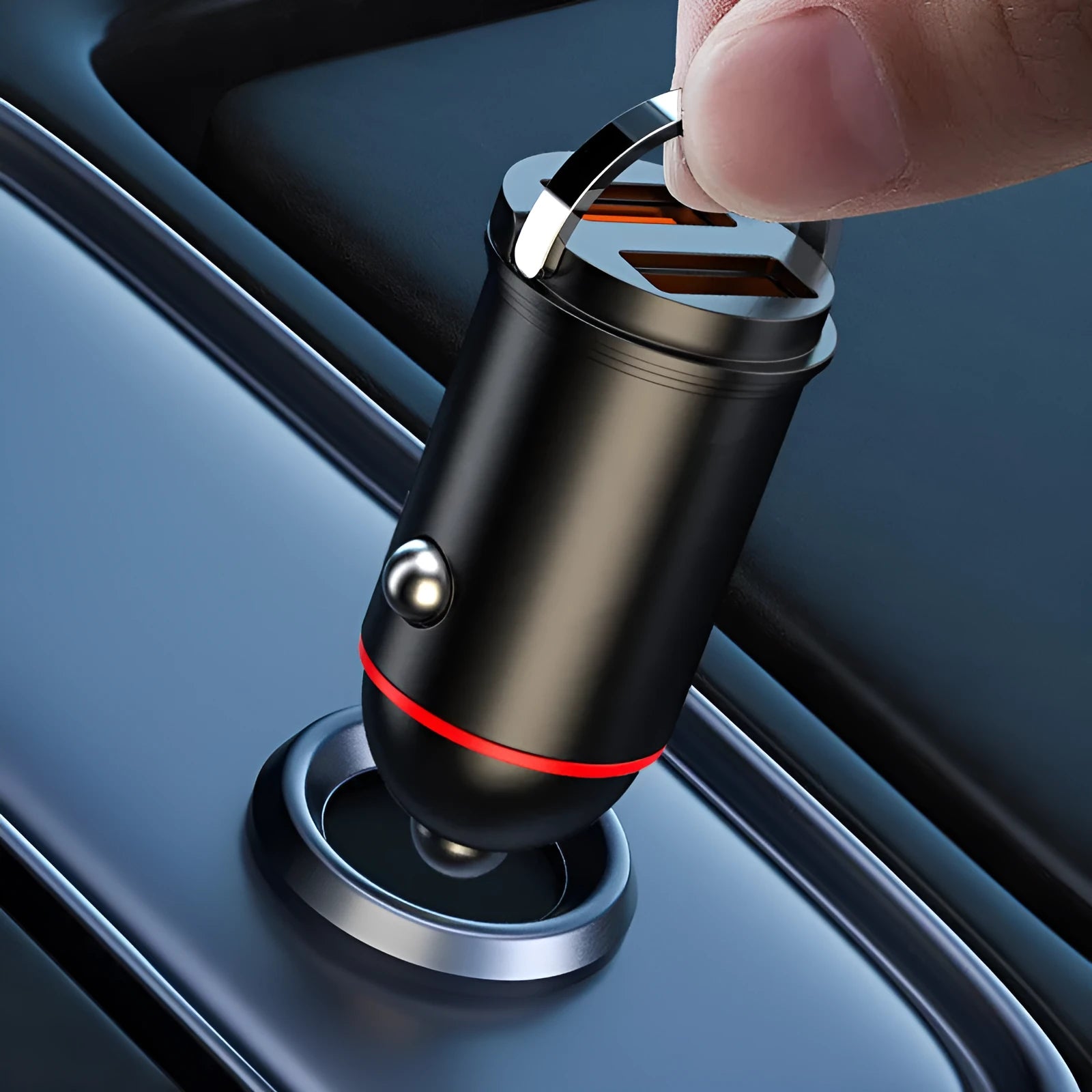 Black zinc alloy car charger with USB port for vehicle device charging