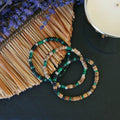 Hand-woven unisex wood bracelet with turquoise accents and totem pattern