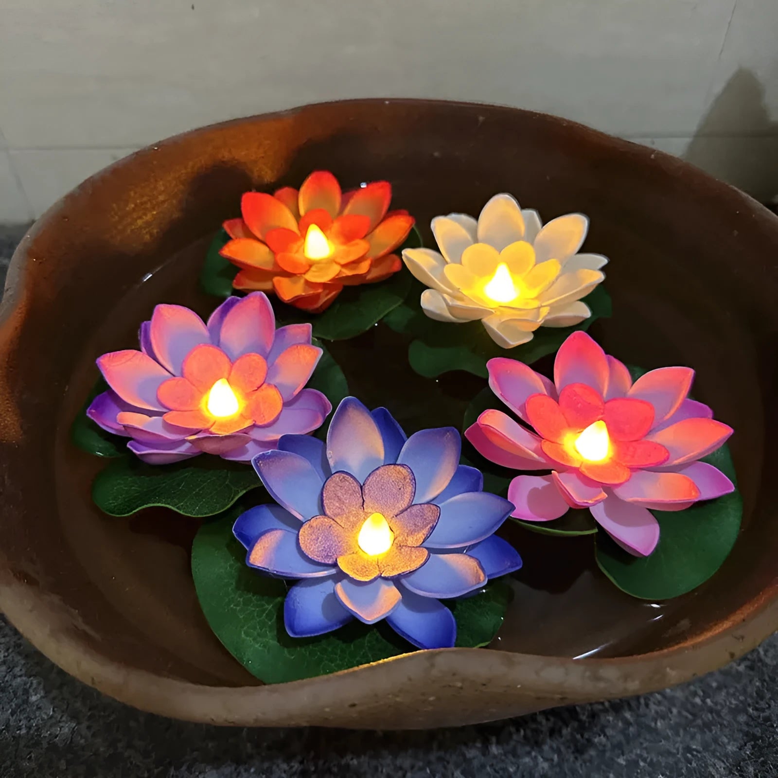 Floating water induction lotus colourful waterproof plastic night lamp 10cm size