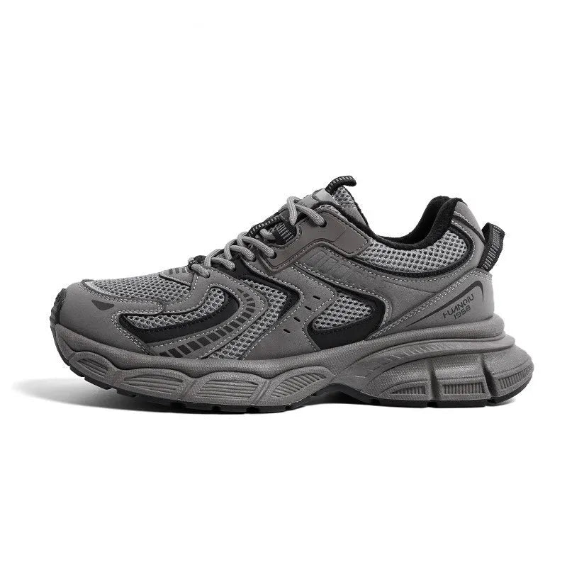 Men's low-top platform casual sneaker dad shoes with EVA sole and leather stitching on PU mesh upper