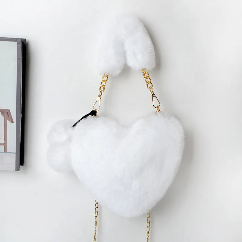 Love Bags soft plush heart-shaped handbag for women with detachable shoulder strap