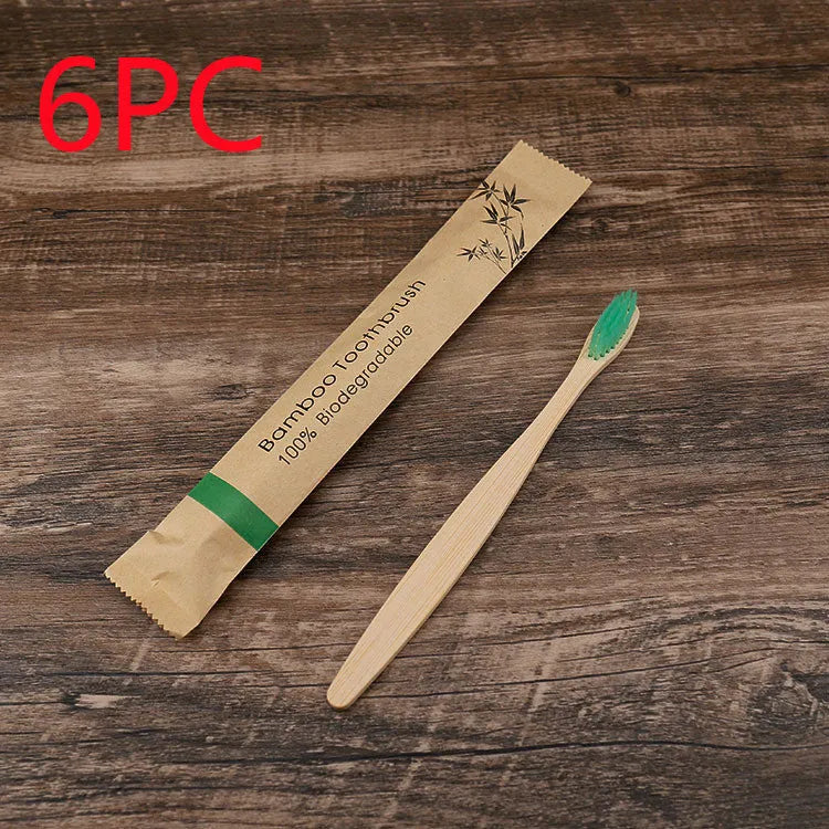 Set of 10 colourful bamboo toothbrushes with charcoal bristles for sustainable dental care