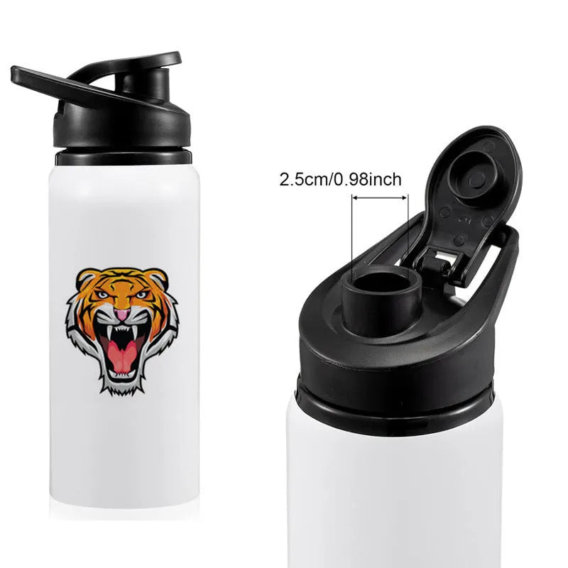 White aluminium sports cycling water bottle for cold drinks with 600ml and 750ml capacity options
