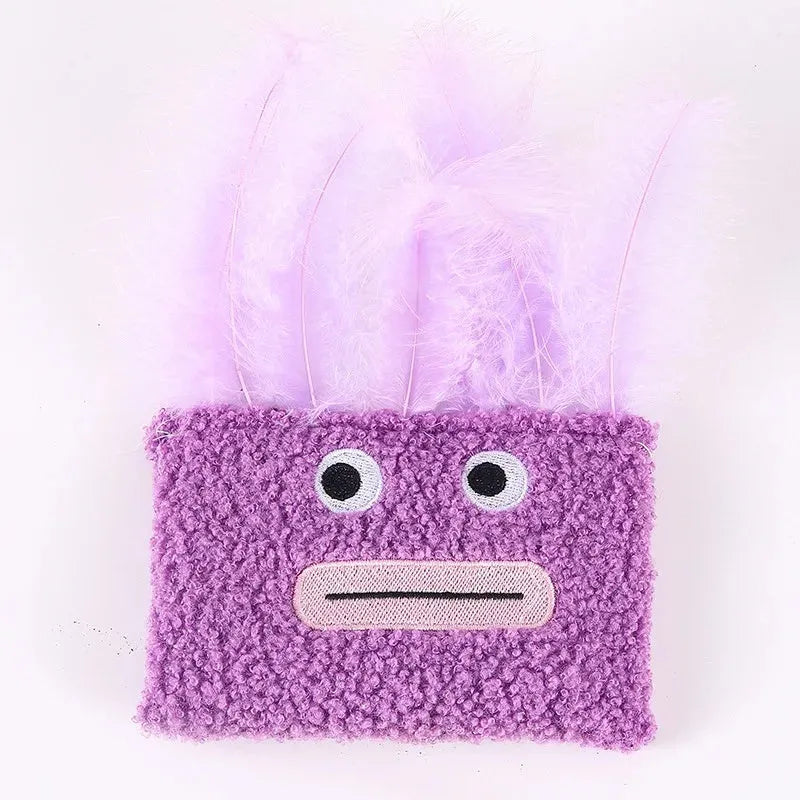 Colourful catnip plush toy with explosion head shape in blue, green, orange, and purple options