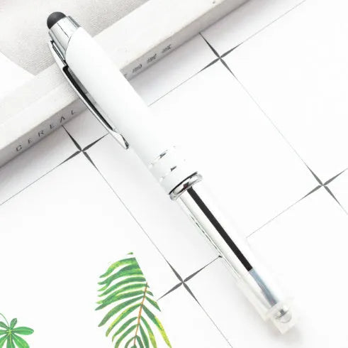 Metal capacitive stylus pen with LED light and ballpoint refill in five colour options