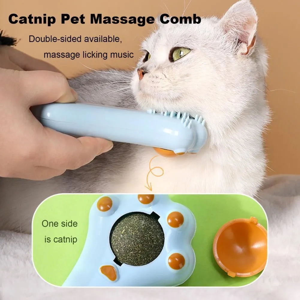 Cartoon design cat massage comb toy with catnip compartment and gentle comb teeth