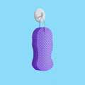 White 3D bath sponge with fish scale exfoliating pattern, shown next to grey, pink, and light blue versions.