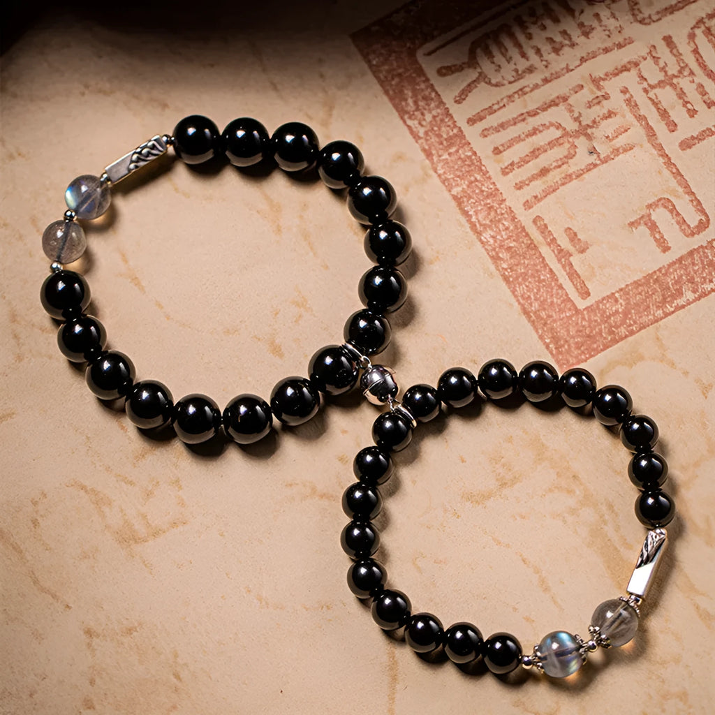 Obsidian Buddha beads couple bracelet DIY components with 10mm and 8mm beads in national style