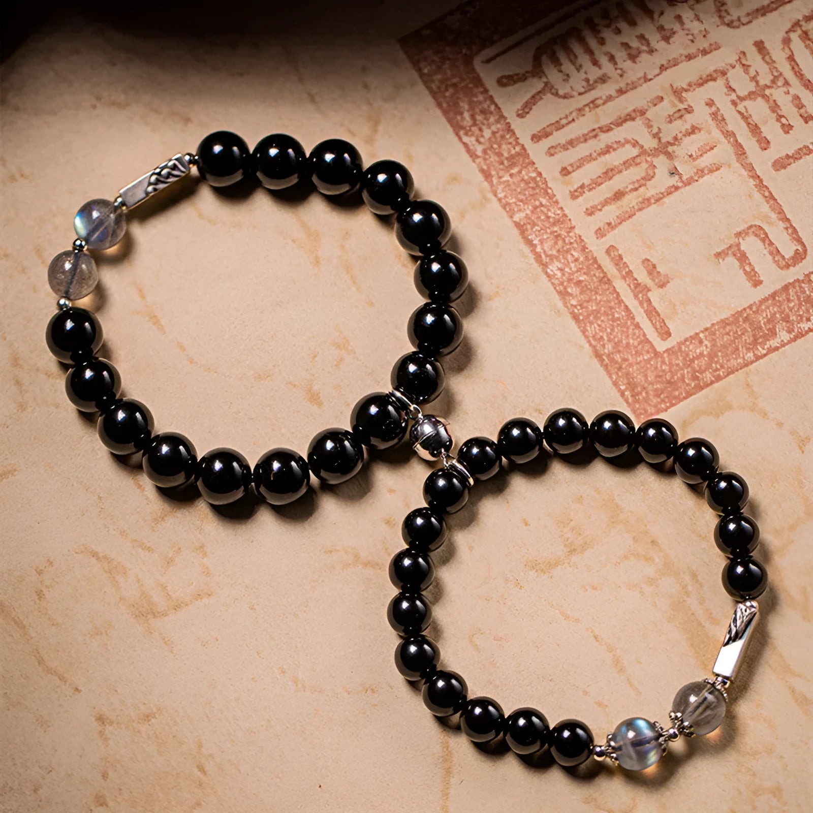 Obsidian Buddha beads couple bracelet DIY components with 10mm and 8mm beads in national style