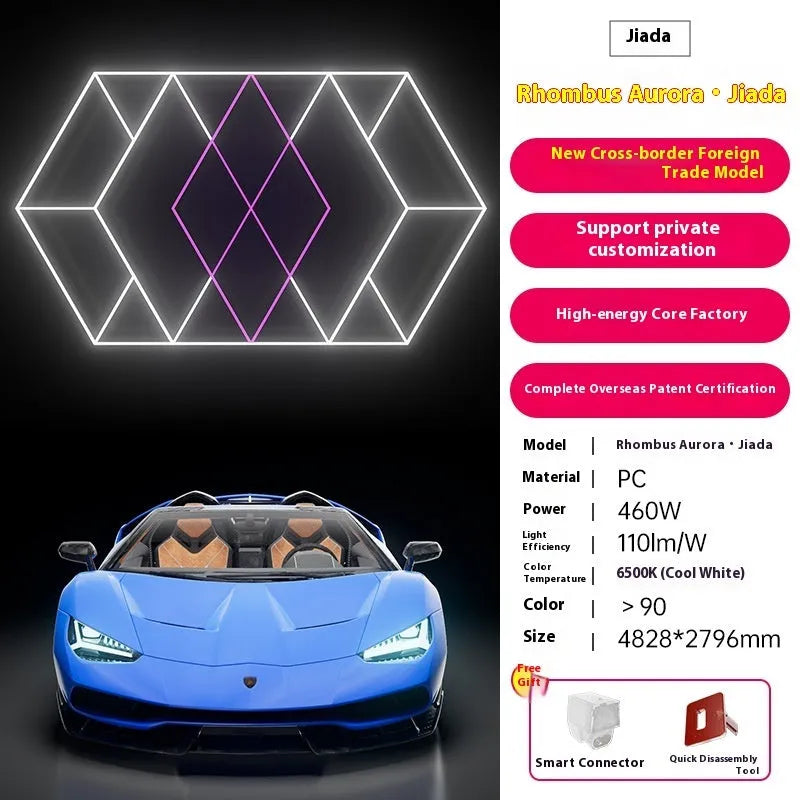 480W honeycomb car beauty LED station light with PC shell, 2.4x4.8m, in orange or rose red