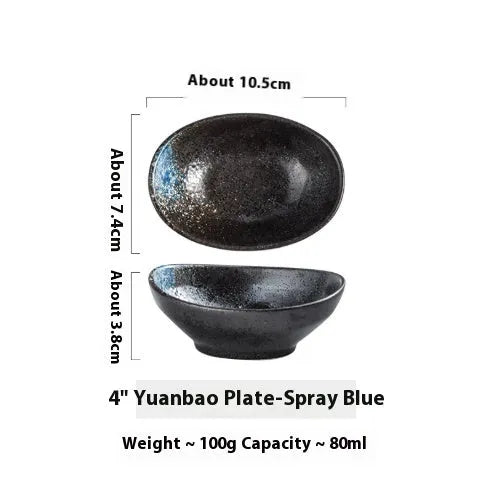 Oval Japanese ceramic sauce dipping bowl with traditional Edo pattern design