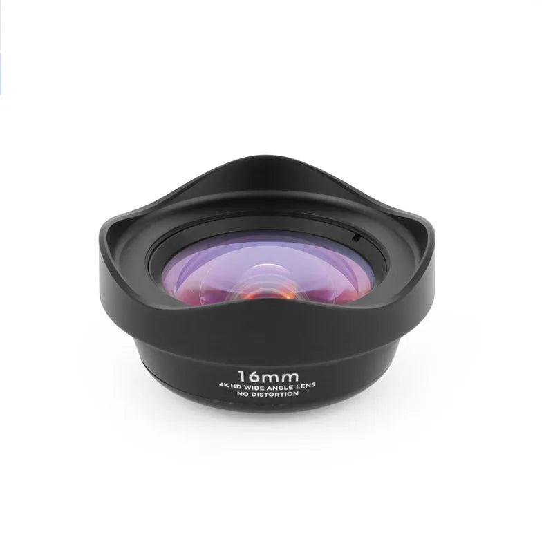 16mm wide angle external phone lens with aluminium clip, 0.5X magnification, and AR coating