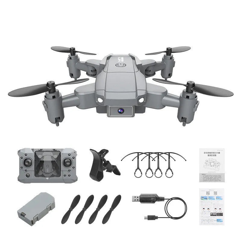 Mini 4-channel alloy drone with 4K camera and retractable remote control, folded size 6x7.5x3 cm