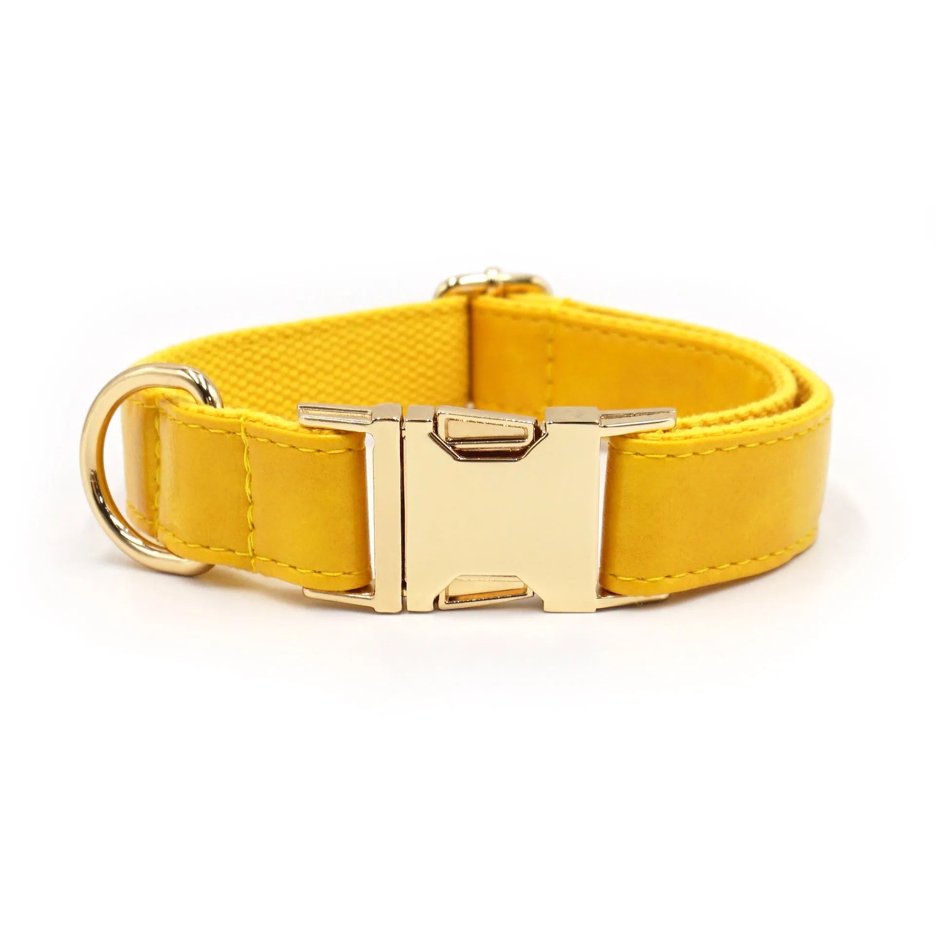 Simple colour block leather dog collar shown in caramel colour on a white background.