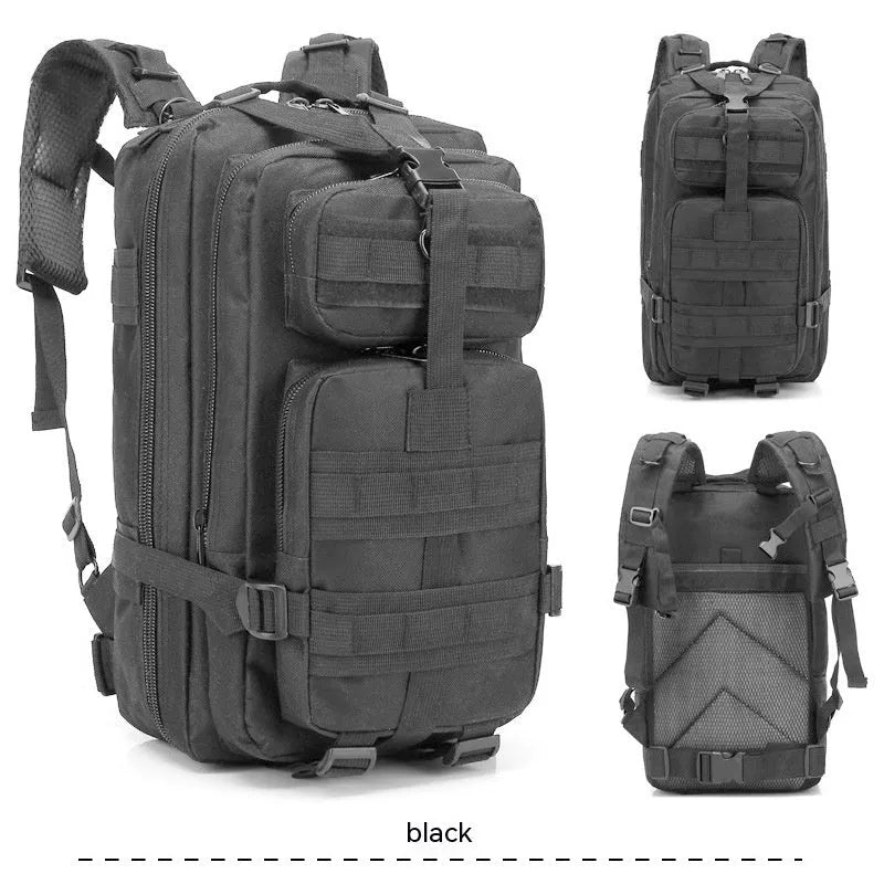 Large khaki coloured off-road hiking backpack with air pillow belt system on a rocky outdoor trail.
