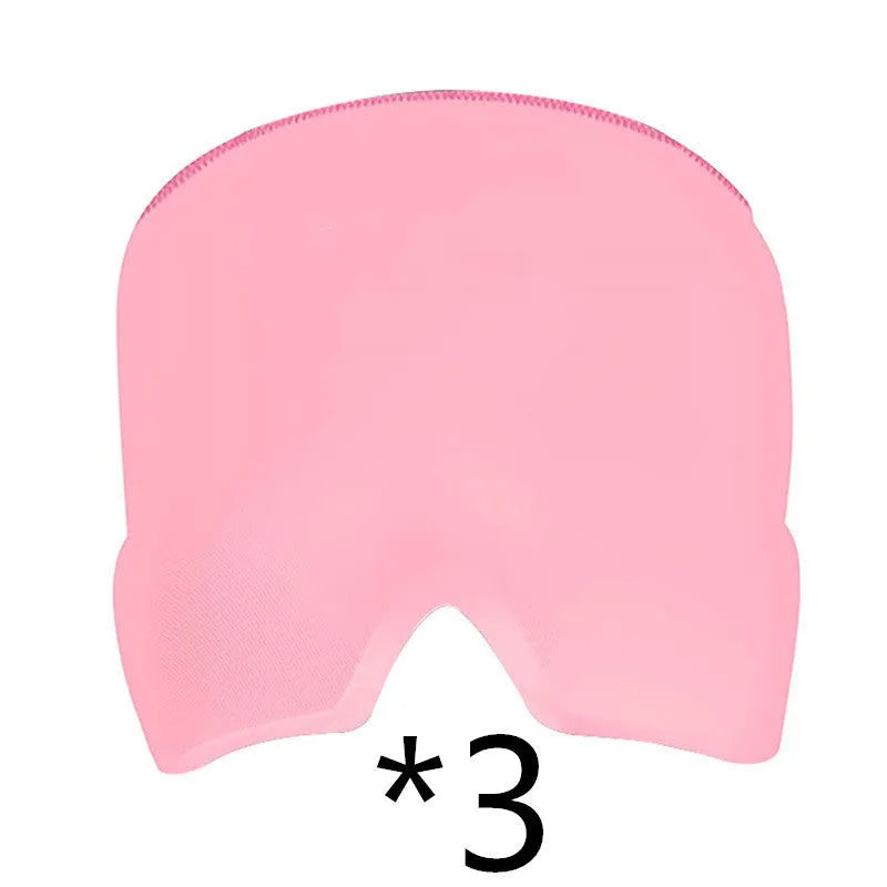 Black elastic ice gel headache relief eye mask shown on a mannequin head, adjustable for 42-66cm circumference.