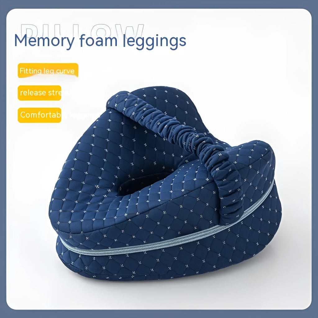 Heart-shaped memory foam leg pillow in blue colour, dimensions 25x23x13cm