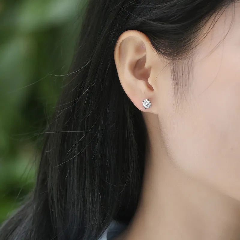 Round cut moissanite stud earrings with 18K gold electroplated setting